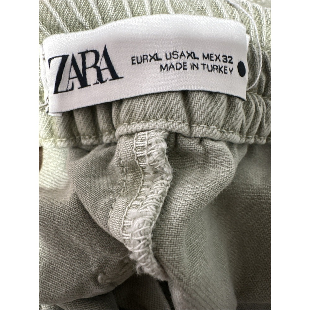 Zara Women's Denim‎ Joggers Pants Size XL Light Olive Green Pull On With Zipper - Picture 14 of 15